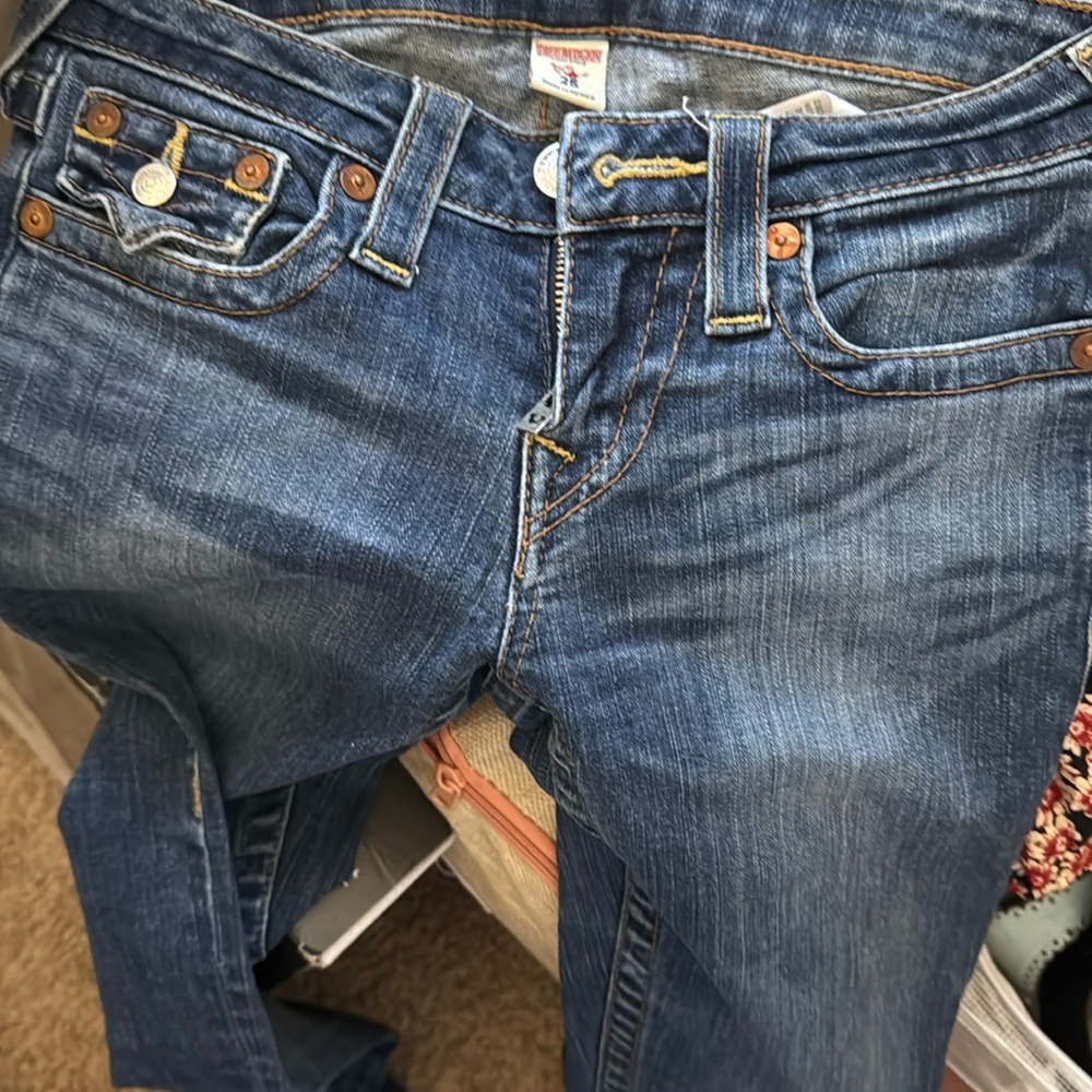 True Religion Skinny Blue Denim Women's Jeans unfinished bottom of legs size 25